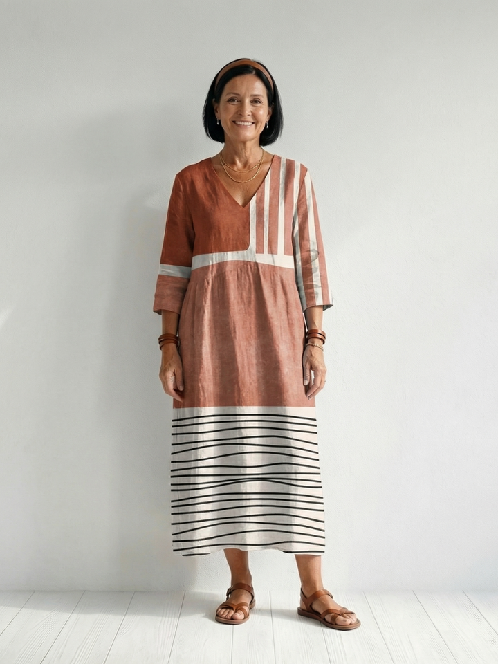 Remy | Vestido Midi Listrado Misturado Fácil