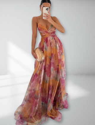 Eirith | Watercolour Print Plunge Maxi Dress