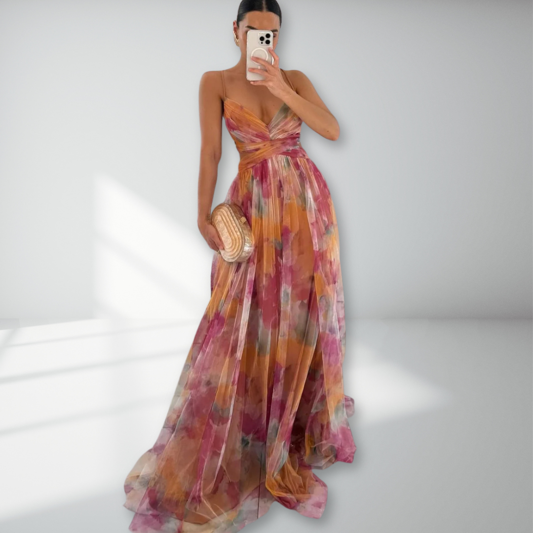 Eirith | Watercolour Print Plunge Maxi Dress