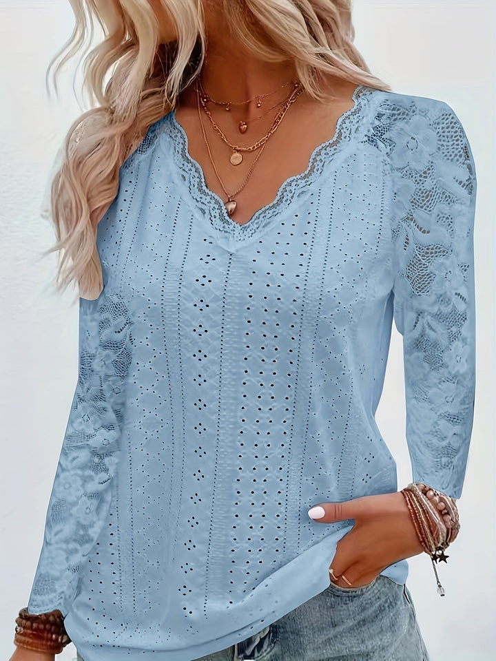 Nicole | Lace-Detail V-Neck Long Sleeve Top
