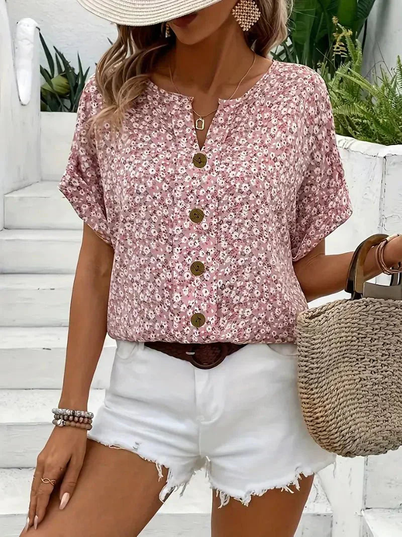 Wolena | Blusa com Decote em V de Flores Silvestres