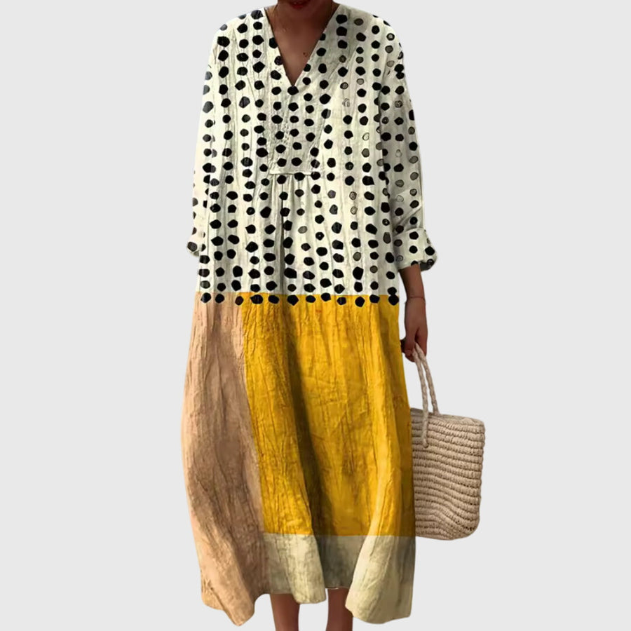 Stephanie | Women's Geometric Print Midi Dress, Fluid Relaxed Fit Day to Night Dress