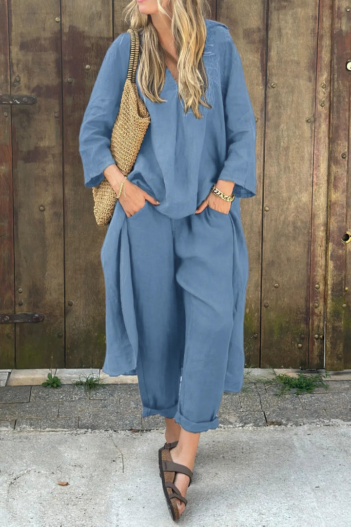 Conjunto Carolyn Chic e Confortável | Blusa Coordenada e Calças de Caimento Relaxado
