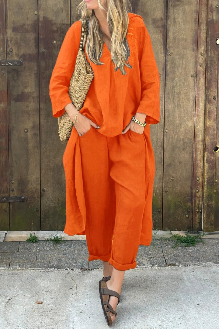 Conjunto Carolyn Chic e Confortável | Blusa Coordenada e Calças de Caimento Relaxado