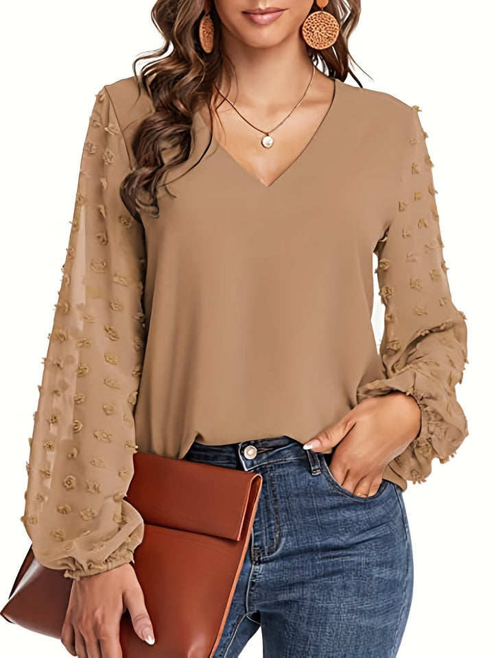 Lena | Textured Sleeve V-Neck Statement Blouse