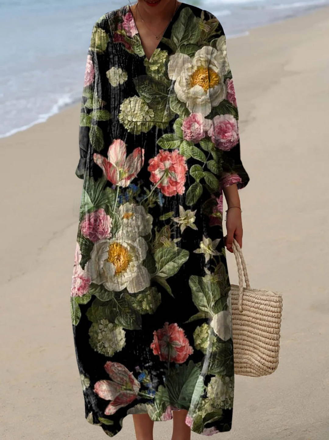 Vestido Feminino Vintage com Estampa Artística Floral Encantadora