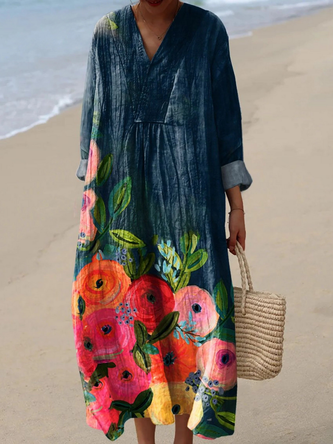 Vestido Feminino Casual com Estampa Artística de Flores