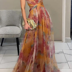 Eirith | Watercolour Print Plunge Maxi Dress