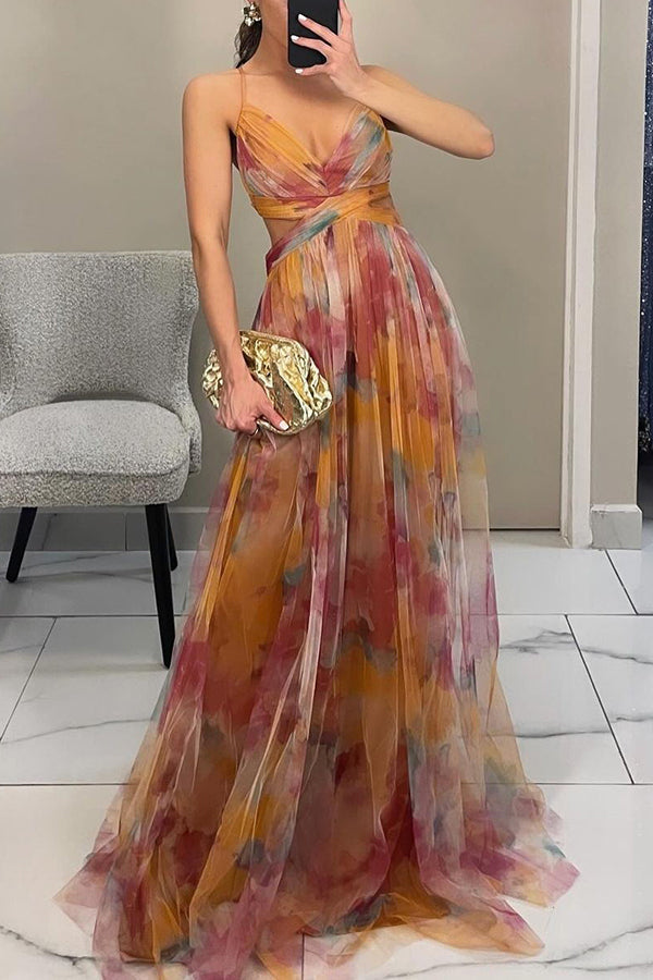 Eirith | Watercolour Print Plunge Maxi Dress