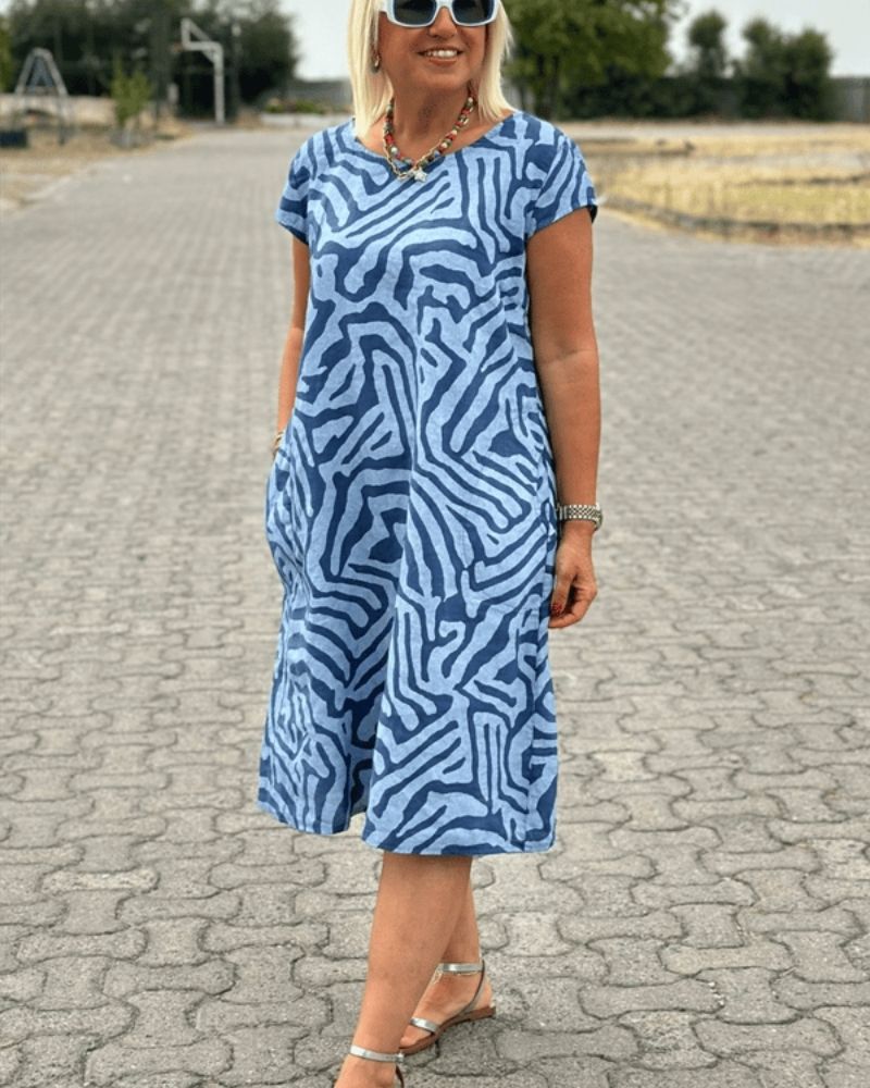 Nelia - Vestido de verão com decote redondo e estampa bonita