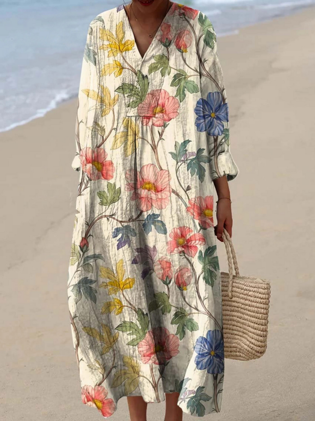 Vestido Feminino Vintage com Estampa Artística Floral Encantadora