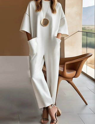 Emmy | Women's Short Sleeve Jumpsuit, Relaxed Straight-Leg Jumpsuit for Work