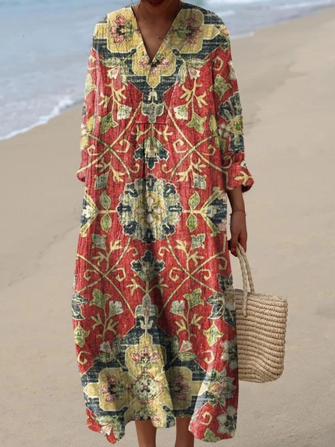 Vestido Feminino Fluido com Estampa Artística Floral Encantadora Vintage