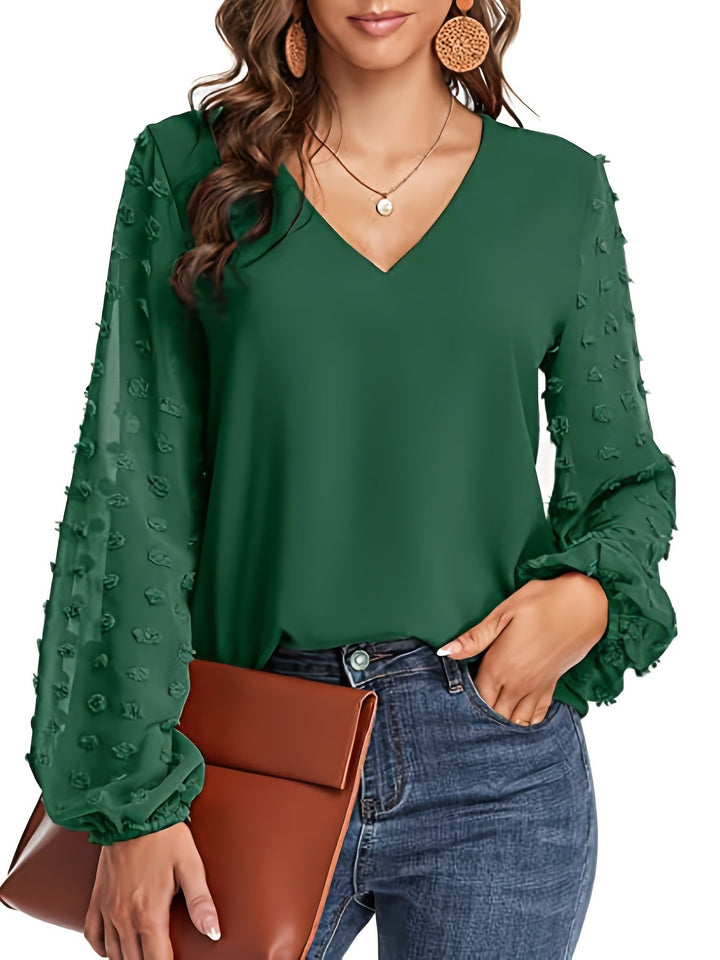 Lena | Textured Sleeve V-Neck Statement Blouse