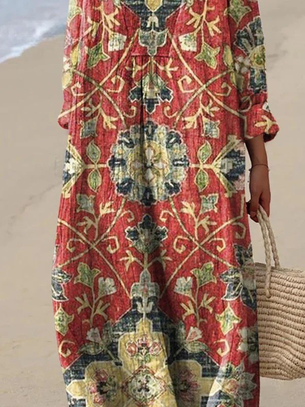 Vestido Feminino Fluido com Estampa Artística Floral Encantadora Vintage