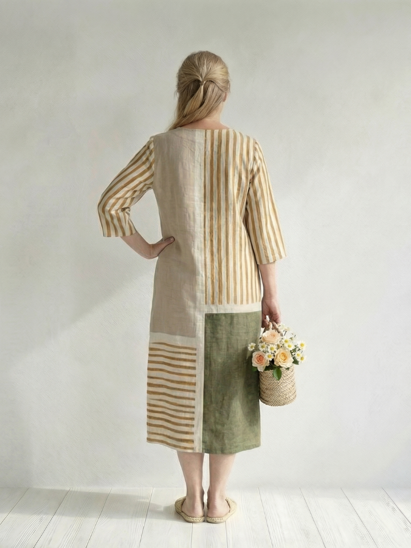 Soren | Vestido Midi Listrado Misturado Leve