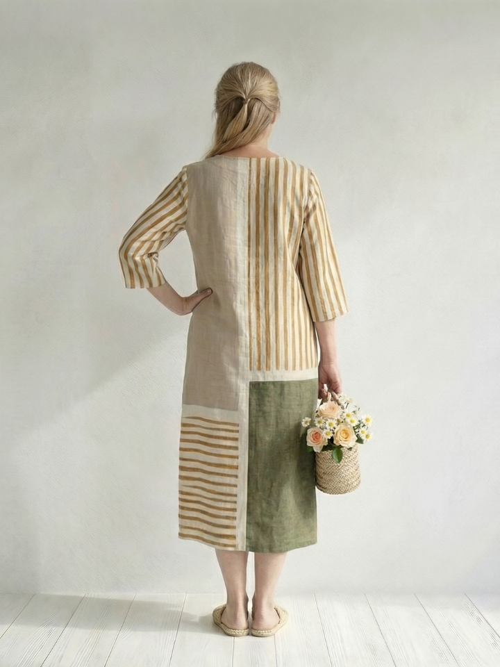 Soren | Vestido Midi Listrado Misturado Leve
