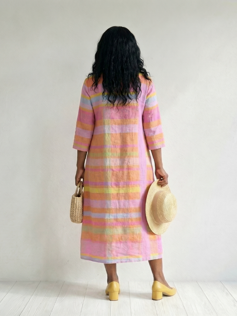 Tessa | Vestido Midi Listrado com Drapeado Fácil