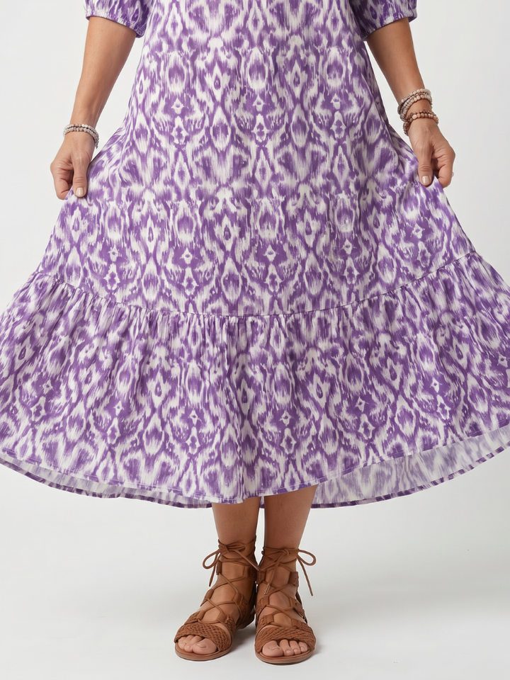 Penelope | Vestido Midi Estampado com Amarração e Tassel