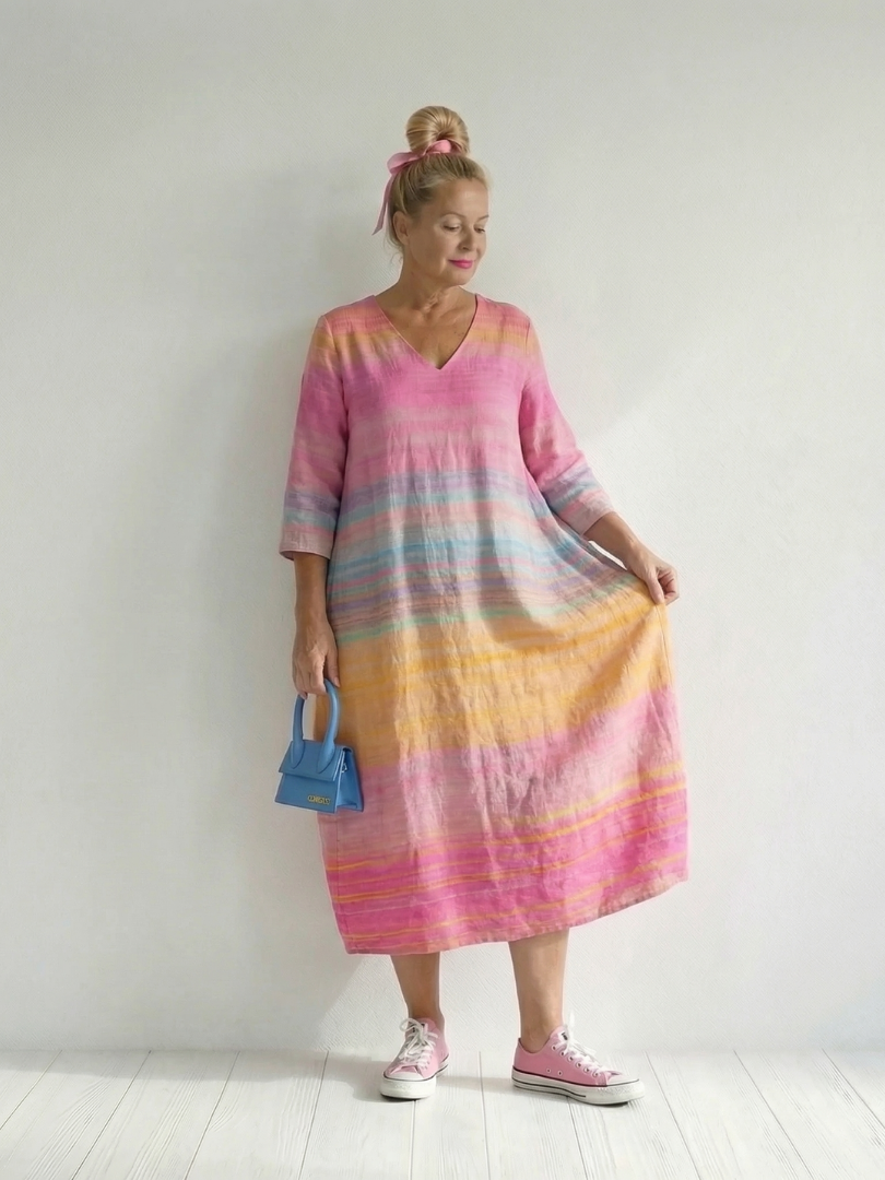 Blake | Vestido Midi Listrado com Gradiente e Caimento Fácil