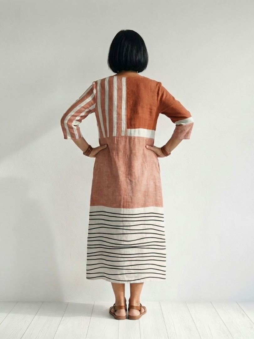 Remy | Vestido Midi Listrado Misturado Fácil