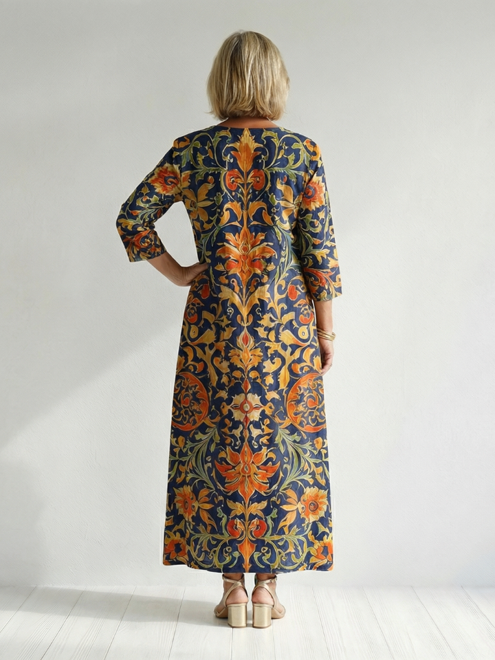 Elise | Vestido Midi Floral Ornado e Limpo
