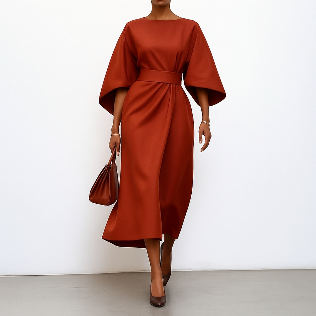 Eldra | Vestido Longo com Mangas Morcego e Toque de Cetim