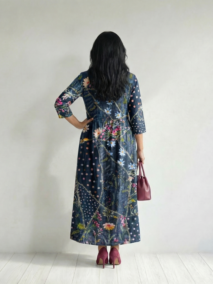 Zane | Vestido Midi Floral com Pregas Fáceis