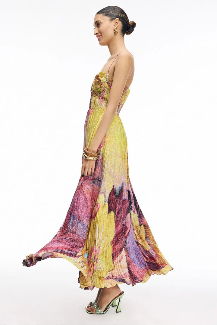 Kiara | Vestido Longo Estampado Ikat Multicolorido