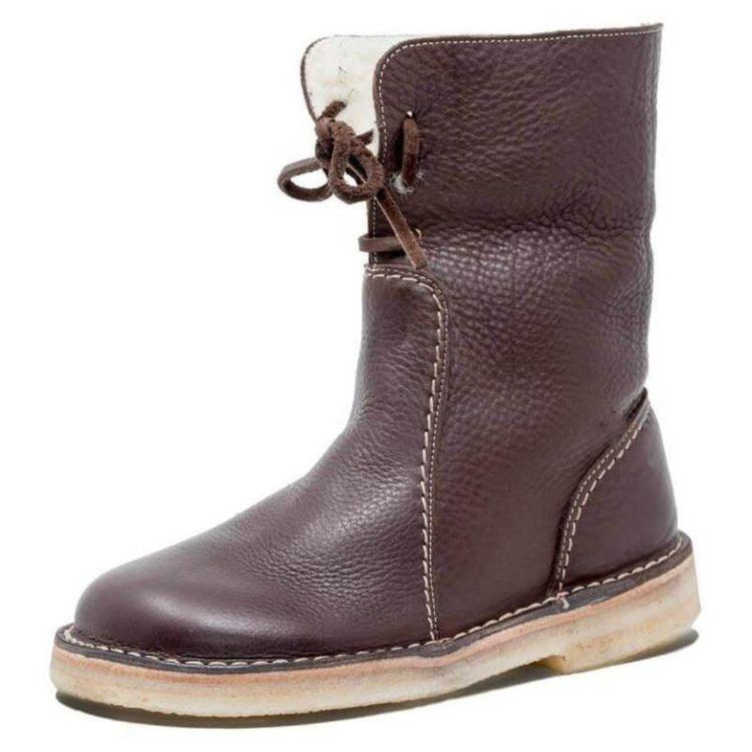 Women's Waterproof Vegan Leather Ankle Boots, Wool Blend Lined Winter Boots