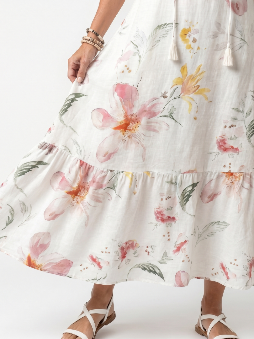 Noa | Vestido Midi Floral Suave em Camadas com Tassel