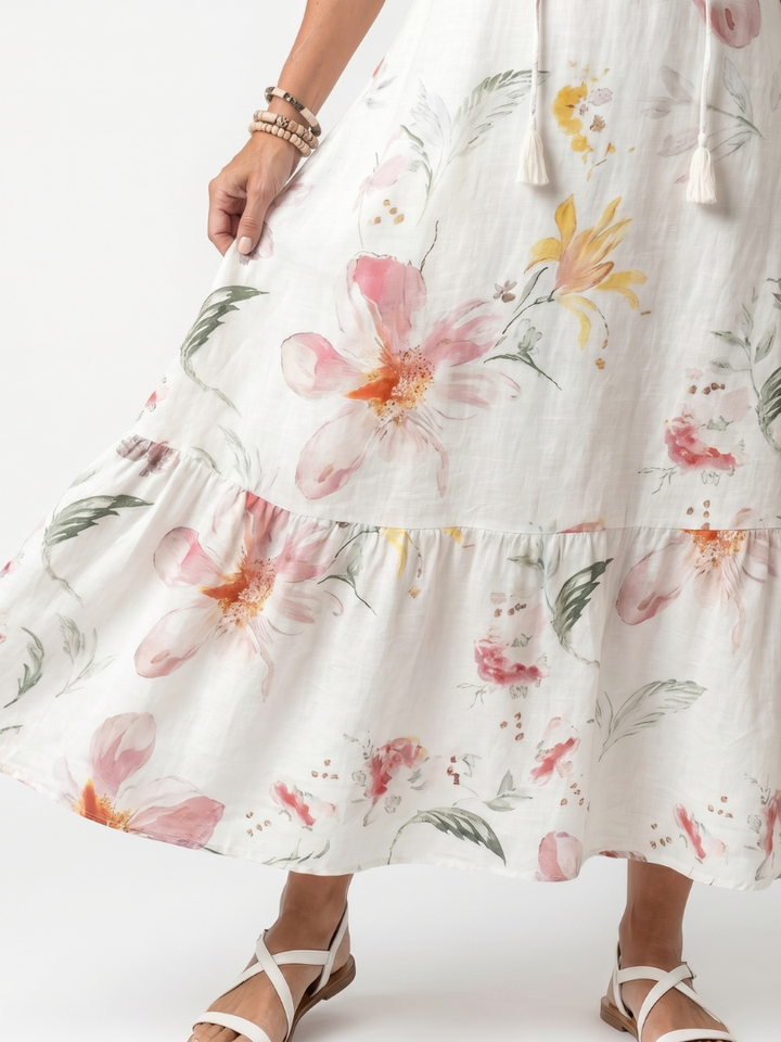 Noa | Vestido Midi Floral Suave em Camadas com Tassel