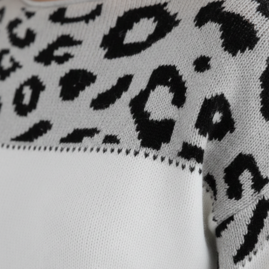 Zoë | Women's Leopard Print Sweater, Soft Relaxed Fit Knit Pullover for Everyday Wear