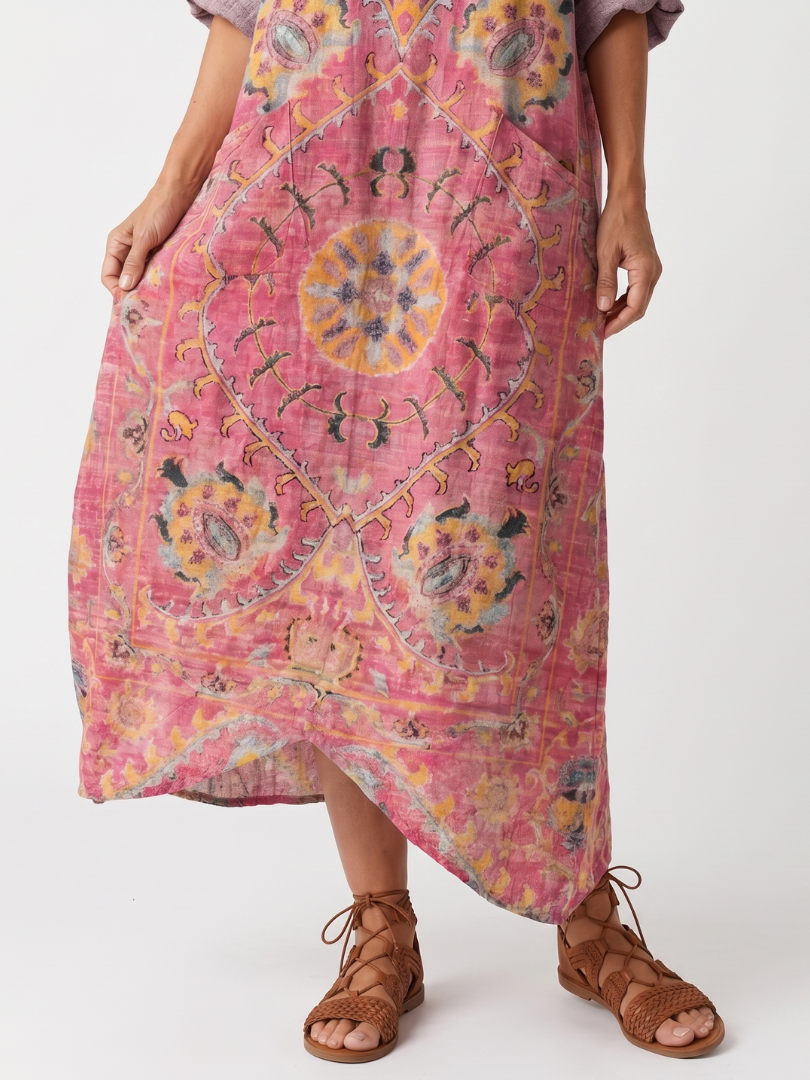 Tilda | Vestido Midi com Estampa Abstrata e Bolso Relaxado