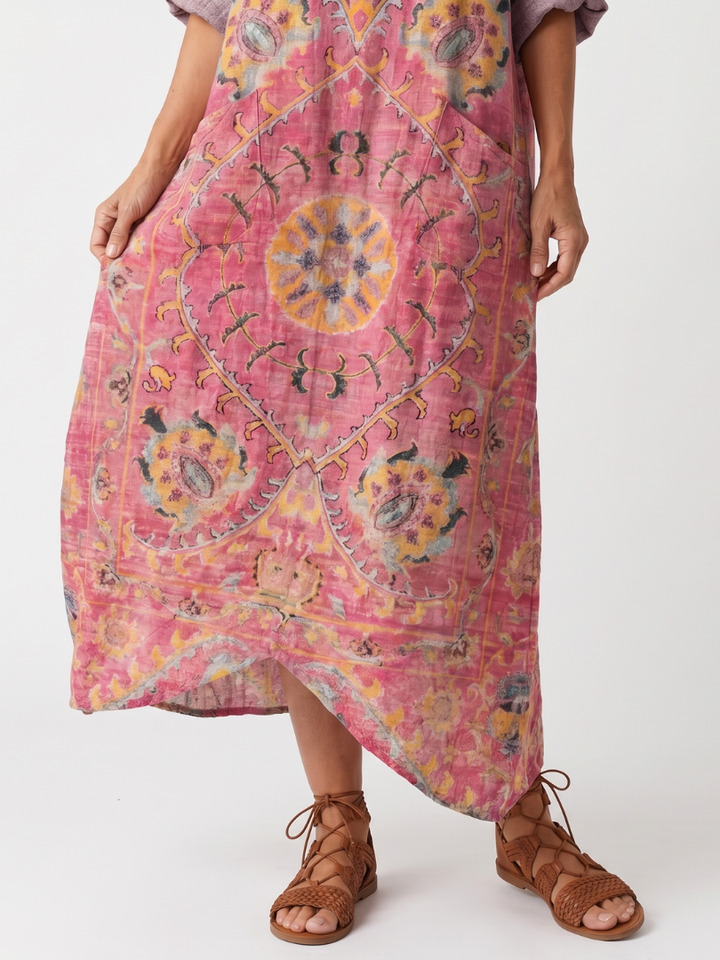 Tilda | Vestido Midi com Estampa Abstrata e Bolso Relaxado