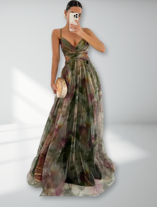 Eirith | Watercolour Print Plunge Maxi Dress