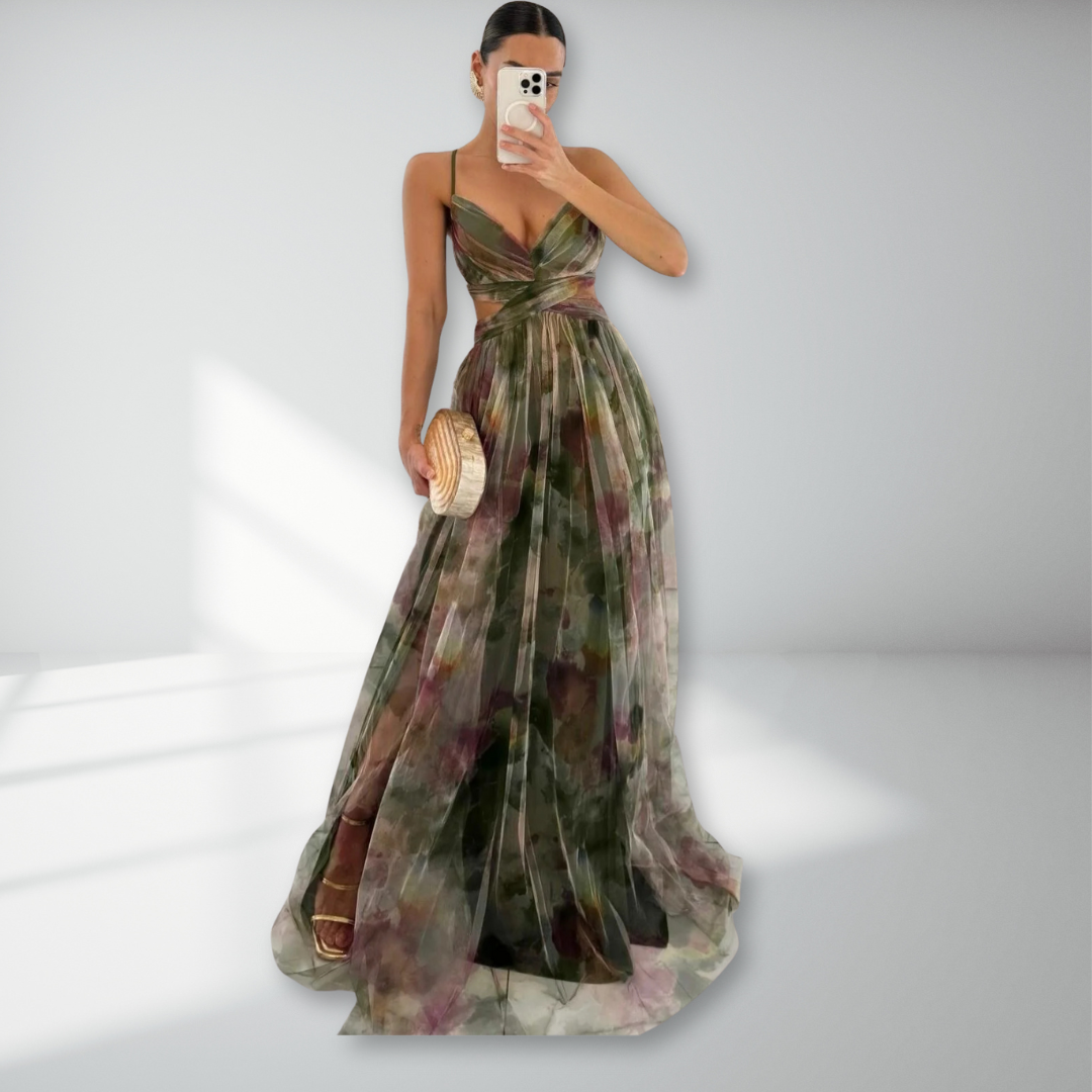 Eirith | Watercolour Print Plunge Maxi Dress