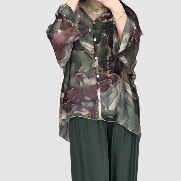 Conjunto Elegante Aurora Estampado de Duas Peças | Conjunto Floral Confortável