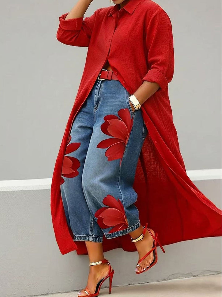 Sophia | Calças Elegantes de Perna Larga com Estampa Floral