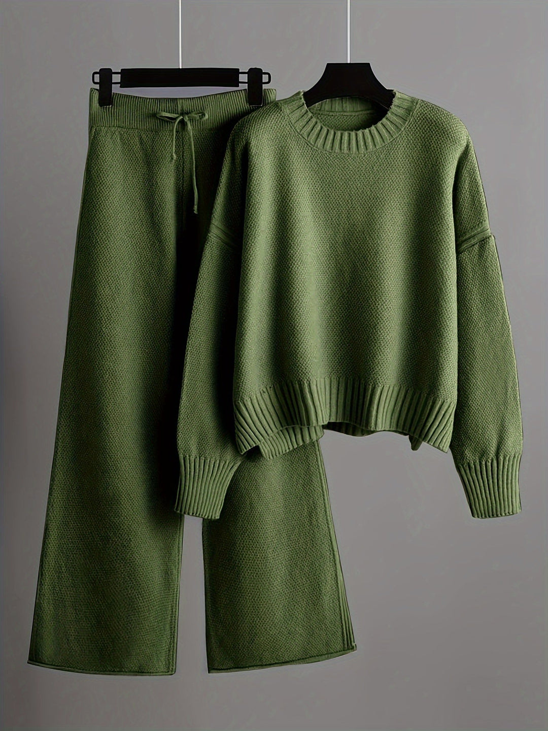 Conjunto Emily Cozy de Malha para Lazer | Suéter Confortável e Calças de Perna Larga