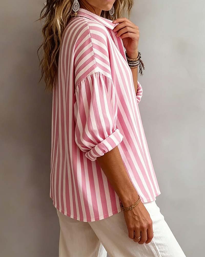 Nora | Blusa larga listrada com gola