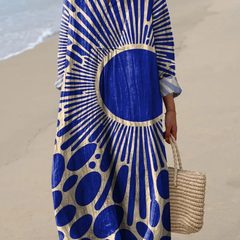 Women's Geometric Print Cotton Dress, Long Sleeve Spring Dress for Work and Weekend