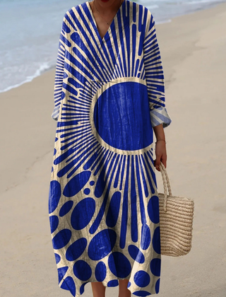 Women's Geometric Print Cotton Dress, Long Sleeve Spring Dress for Work and Weekend