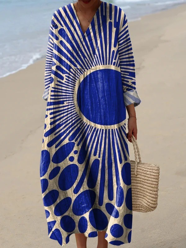 Vestido Feminino Moderno com Estampa Artística Geométrica