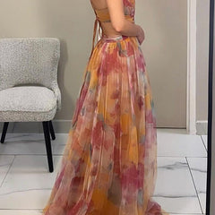 Eirith | Watercolour Print Plunge Maxi Dress