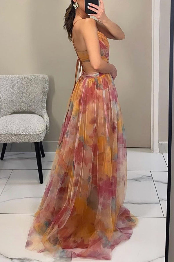 Eirith | Watercolour Print Plunge Maxi Dress