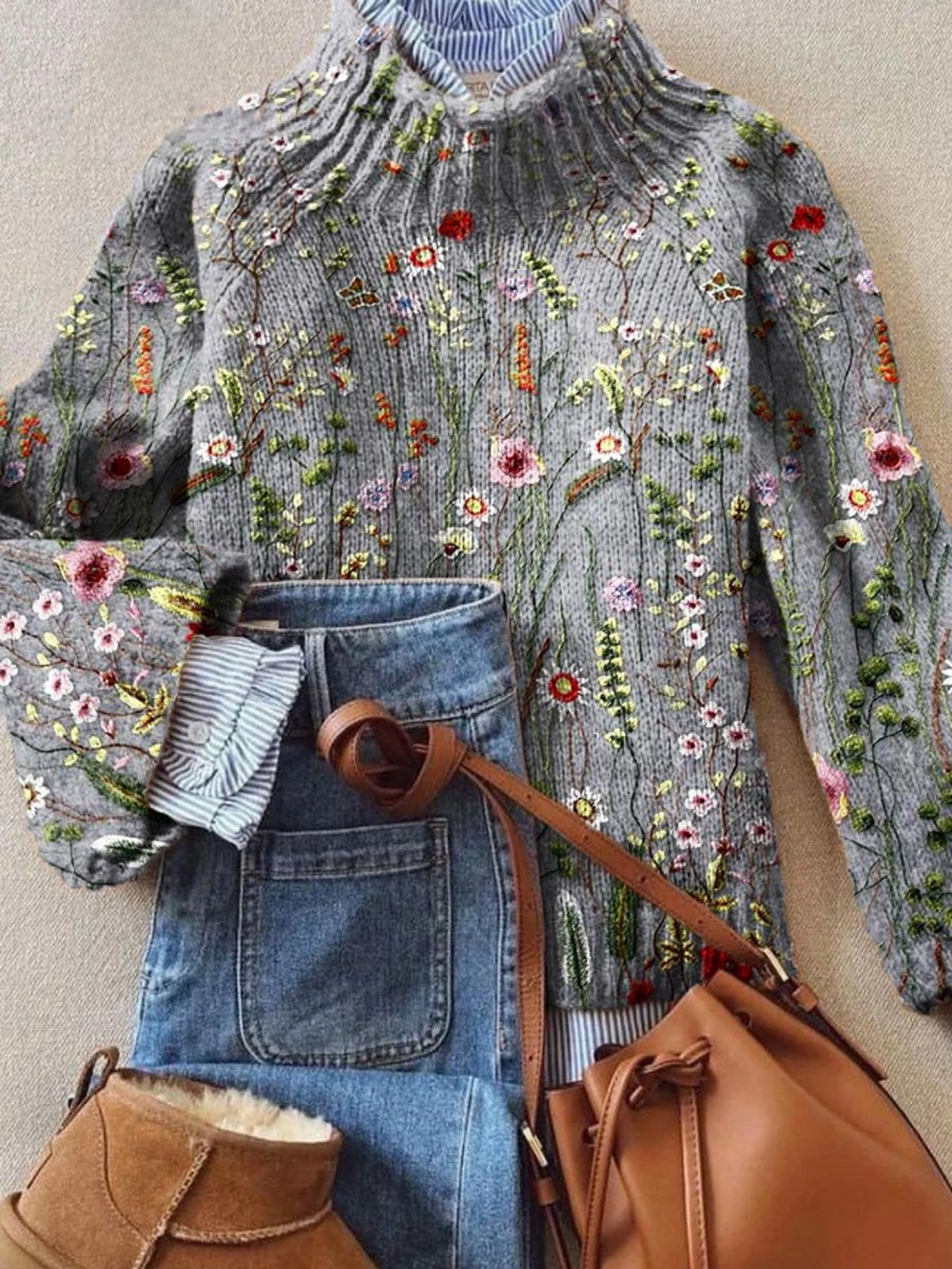 Maurine | Suéter Vintage Floral de Tricô