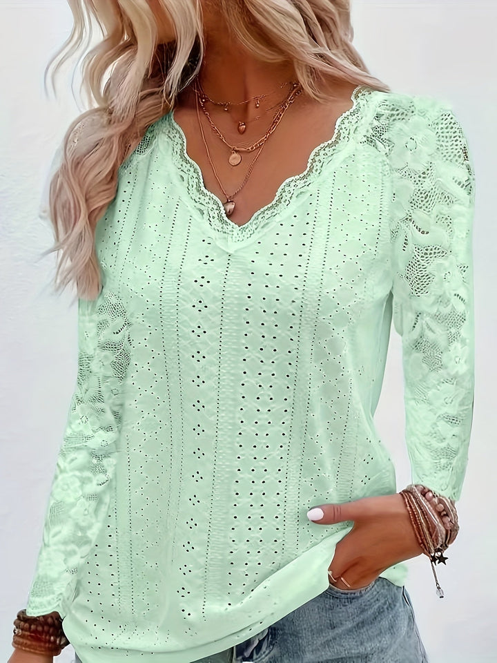 Nicole | Lace-Detail V-Neck Long Sleeve Top