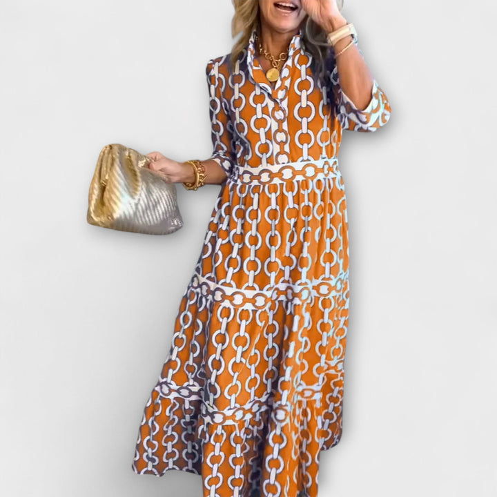 Vestido Midi com Estampa de Corrente