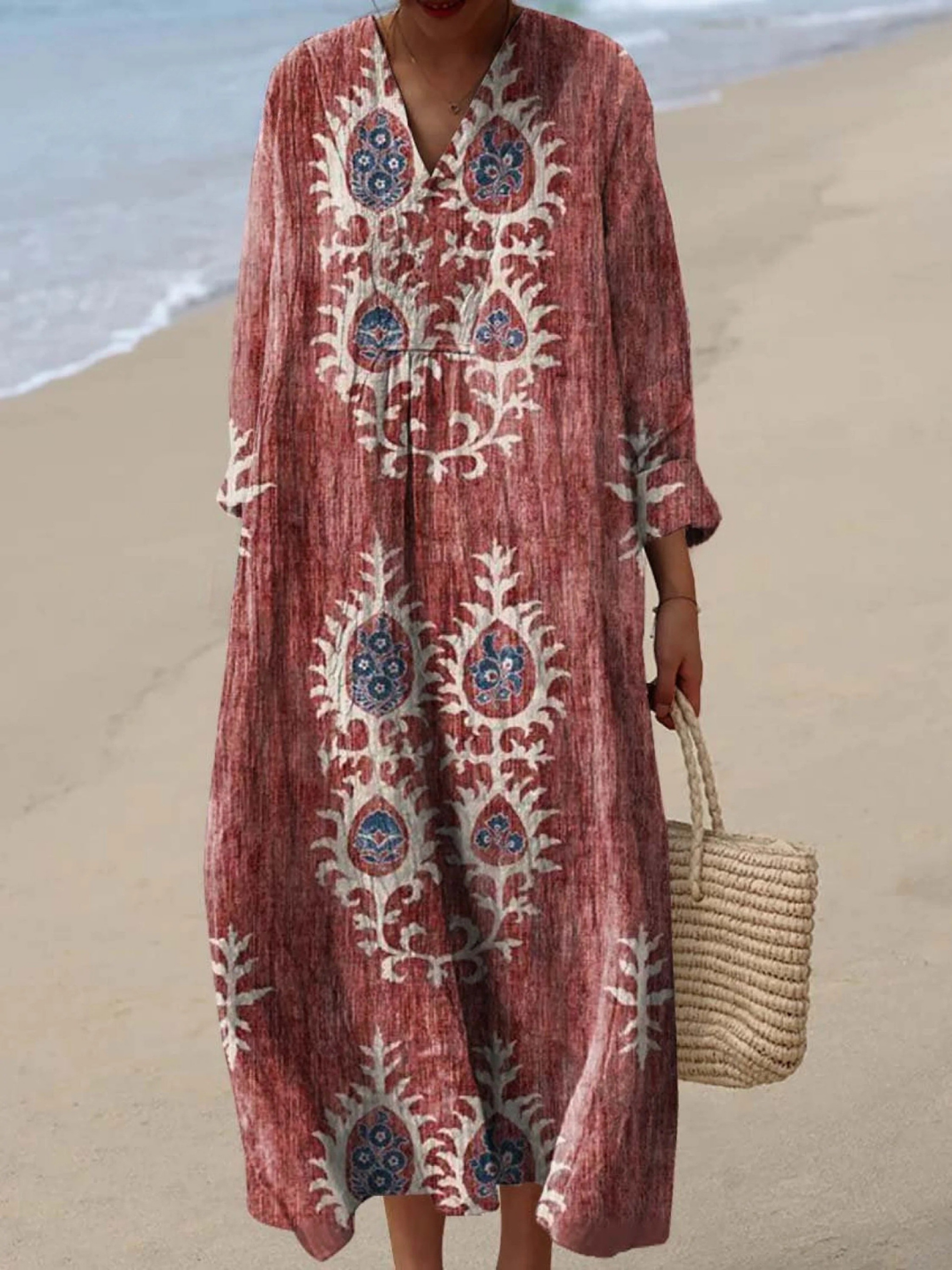 Vestido Feminino Vintage com Estampa Artística Floral Étnica